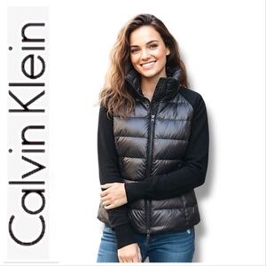 CALVIN KLEIN Performance Running Jacket Black Duck Down Knit Sleeve S